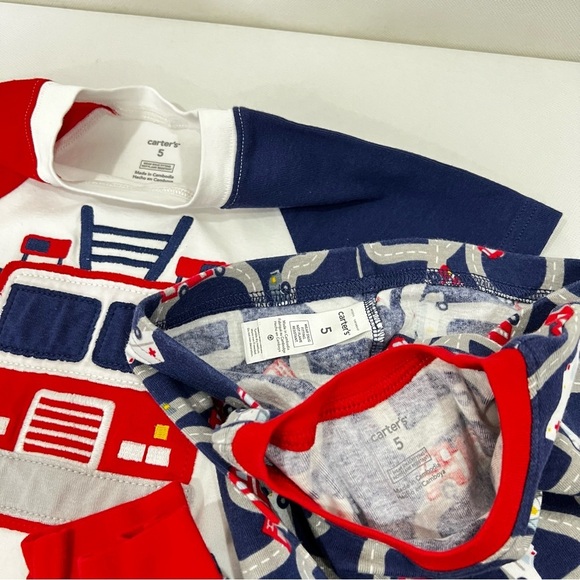 Carter's 3 Pcs Pajama Set Kids Size 5 Years Boys Firefighter Medical Print Blue - Picture 3 of 6